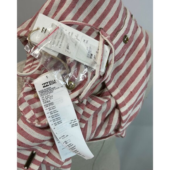 BILLABONG Crop Cami Top Sz L Red White Pinstripe Button Up Crop Camisole Beach - Picture 4 of 5